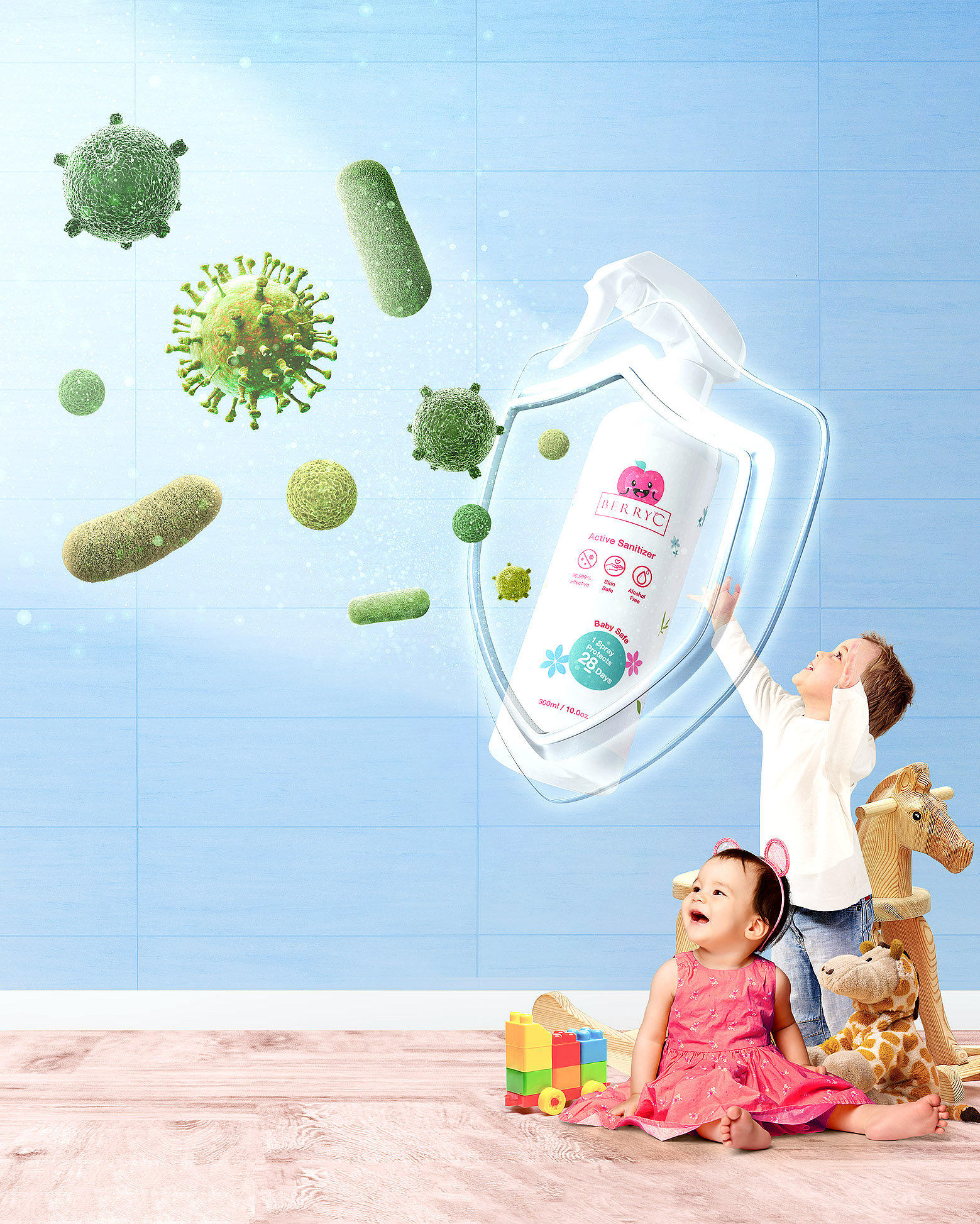 A mother shops indoors with her baby in a sling, holding a basket.